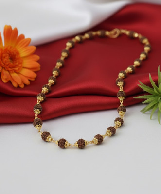 Ceylonmine01 Rudraksha Jaap Mala 54 Beads 5mm Gold Plated Caps Rosary for Men and Women Beads Gold-plated Plated Rudraksha Chain