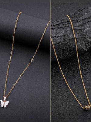 Dressberry SET OF 2 PENDANT CHAIN FOE GIRLS AND WOMEN Gold-plated Plated Brass Necklace Set