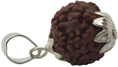Fine Creation Original 7 Mukhi Rudraksha Seven Face Rudraksha Metal Cap Nepali Bead Silver Plated Wood Necklace Set