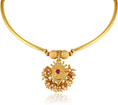 Karishma Kreations Traditional Wedding Pearl Ethnic Jewellery Broad Heavy Marathi Maharashtrian Kolhapuri Saaj Thushi Mangalsutra Pendant Locket Mala chains Choker Necklace for Women Girl Stylish fancy party wear Set Simple 22K Gold Plated Micro 1 One Gram gold Beads Design Jewelry Mangal Sutra Sets