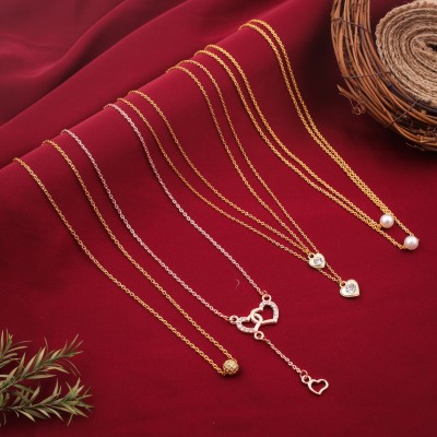 Hechjewels Delfa Combo Of 4 Necklaces Chain For Girls And Womens Gold-plated Plated Alloy Necklace