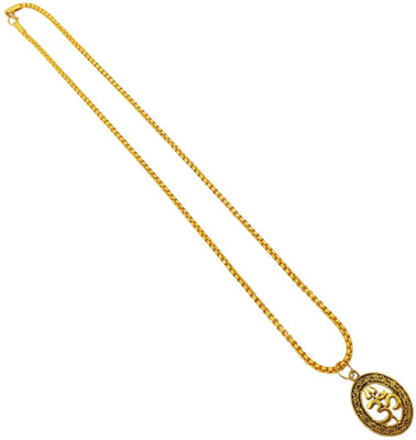 Fine Creation Shiv Shakti Kavach Trishul Damru Locket with chain by Beadworks Gold-plated Plated Brass, Alloy Chain Set