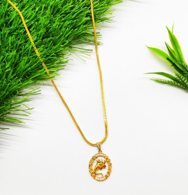 Minprice MIcro Gold Plated Thin Silk Necklace Chain with Ganpati Face Pendant Gold-plated Plated Brass Chain