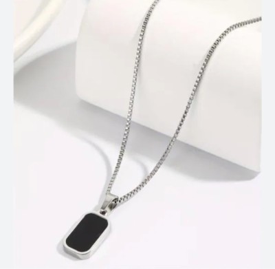 Oscar Enterprises Pine Pearls Black Bar Necklace For Men And Boys-16 Silver Plated Stainless Steel Chain