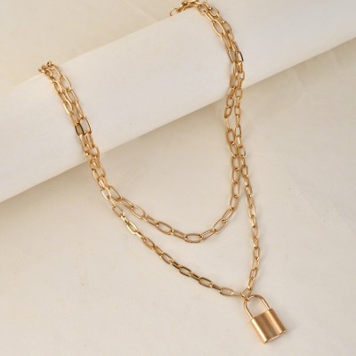 Voylla Lock 'N' Chain Gold Plated Necklace Gold-plated Plated Brass Necklace