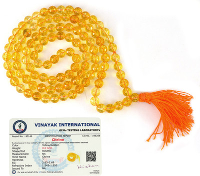 REIKI CRYSTAL PRODUCTS Certified Natural Citrine 8 mm 108 Faceted Beads Jaap Mala/Necklace for Unisex Beads, Citrine Crystal Chain