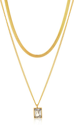 Lady Raiment Anti-Tarnish Double layered chain for women Silver Stone Pendent Crystal Gold-plated Plated Stainless Steel Chain