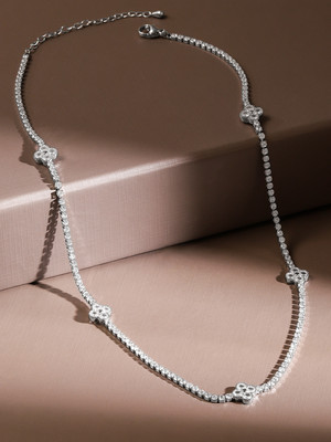 RUBANS Rhodium Plated Floral Elegance Tennis Necklace Rhodium Plated Brass Necklace