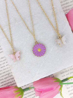 EnlightenMani Butterfly & Daisy Collection ~ Pack of 4 Necklaces Gold-plated Plated Alloy Necklace Set