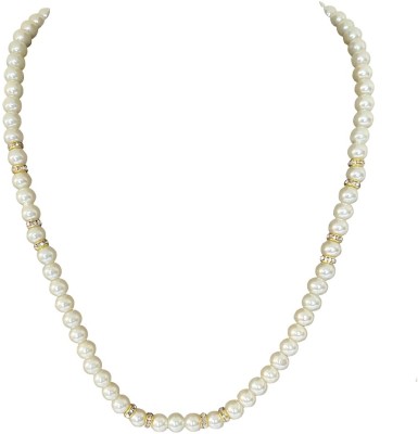 Surat Diamond Jewellery : Enchanted 18-Inch Shell Pearl Necklace with Sparkling Diamond Accents Gold-plated Plated Shell Necklace