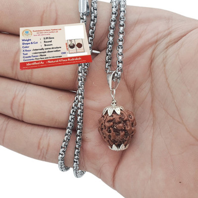 A1 yashvriddhi Unique & Effective Four Mukhi Rudraksha 4 Faced Rudraksha For Men & Women Beads Silver Plated Brass, Wood Chain Set