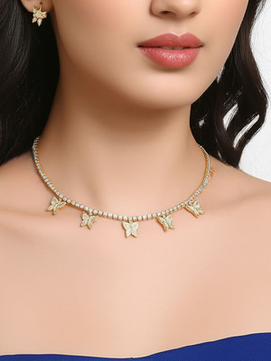 Dressberry Single Layered Butterfly Studded Necklace For Girls And Women Gold-plated Plated Alloy Necklace