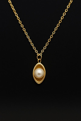 DZOIR Elega Pearl Pendant Necklace for Women Gold-plated Plated Stainless Steel Necklace Set