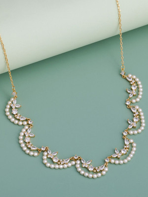 Kushal's Fashion Jewellery Zircon Gold-plated Plated Copper Necklace