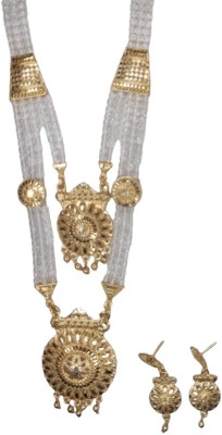 Joyfullkollection Cristal Rajrani Set Agate Gold-plated Plated Glass Necklace Set