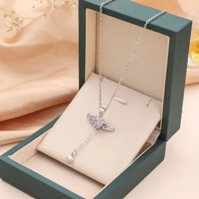 Today Fashion ATTRACTIVE ADORABLE GIFTABLES HEART WINGS FLYING NECKLACE Cubic Zirconia, Diamond, Crystal Sterling Silver Plated Alloy Necklace Set