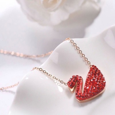 Vembley Elegant Single Layered Red Swan Pendant Necklace For Girls/Women Gold-plated Plated Alloy Necklace