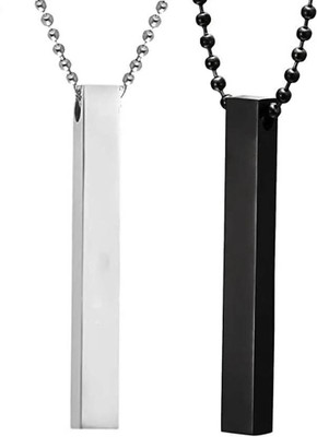 ruby collection Combo of Black & Silver Color (2Pcs) Vertical Bar Pendant Silver Plated Stainless Steel Chain Set