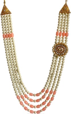 Deviser Traditional Sherwani Mala Pearl Gold-plated Plated Brass Layered