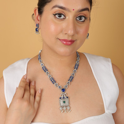 The Param Sundari Brass Blue Jewellery Set(Pack of 3)