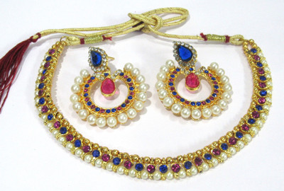 SHREE MAULI CREATION Alloy Gold-plated Pink, Blue Jewellery Set(Pack of 3)