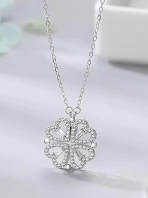Dressberry Love Heart And Four Leaf Clover Magnetic Pendant For Women & Girls Silver Plated Alloy Necklace