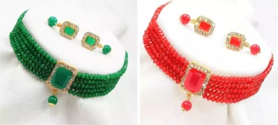 JewelShadi Alloy Gold-plated Green, Red Jewellery Set(Pack of 2)