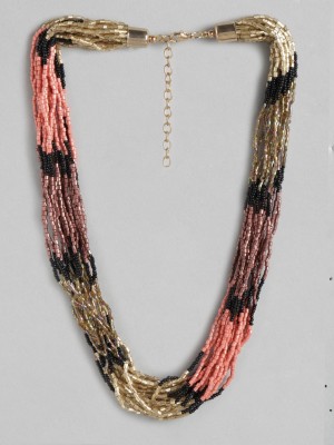 RICHEERA Pink Gold-Toned Statement Beaded Layered Necklace Metal Necklace