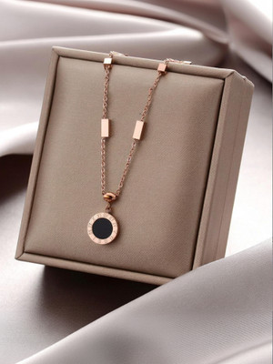 Royatto Roman Numeral Rose Gold Necklace � Double-Sided, Black & White, Clavicle Brass Plated Copper Chain
