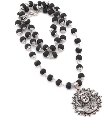 BHARDWAJ Karungali Murugan Mala with Blackwood Beads & Antique Silver Murugan Pendant Silver Plated Wood Necklace