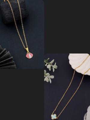 Dressberry SET OF 2 PENDANT CHAIN FOE GIRLS AND WOMEN Gold-plated Plated Brass Necklace Set