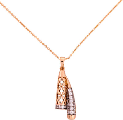 ZIRCON JEWELS Dual Fan Lattice Pavé Pendant Necklace For Women & Girls | Gift Box Ready Cubic Zirconia Gold-plated Plated Copper Chain Set