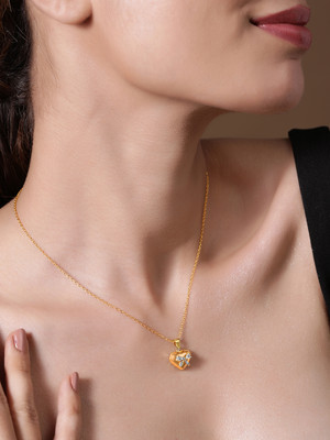 RUBANS 18K Gold Plated Stainless Steel Tarnish-Free Zirconia Studded Heart Necklace Gold-plated Plated Brass Necklace