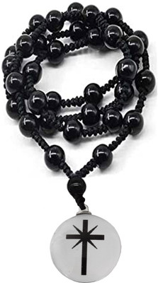 Shiv Jagdamba Religious Lord Jesus Cross Crystal With Cotton Dori Mala Onyx Rhodium Plated Crystal, Dori Chain