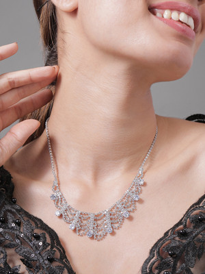 RUBANS Zircon Silver Plated Brass Necklace