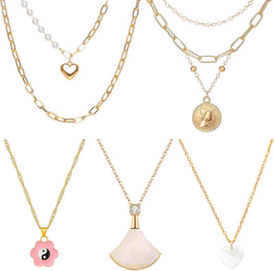 HOMEMATES 5Pcs Golden & Silver plated Multi Shape Traditional Pendant & Necklace Metal Pendant