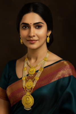 SMARNN 22K Micro Gold Plated Sita Rani Haar Neckalce with Earrings for Women Girls Pearl, Zircon Gold-plated Plated Metal Necklace Set
