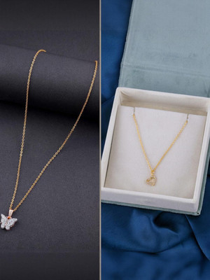 Dressberry SET OF 2 PENDANT CHAIN FOE GIRLS AND WOMEN Gold-plated Plated Brass Necklace Set