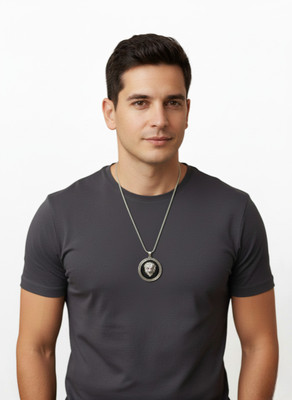 Vivity Latest Fashion Stylish Red Eye Leo Narshimha Festive Party Special Enamel, Black Silver Plated Stainless Steel Chain