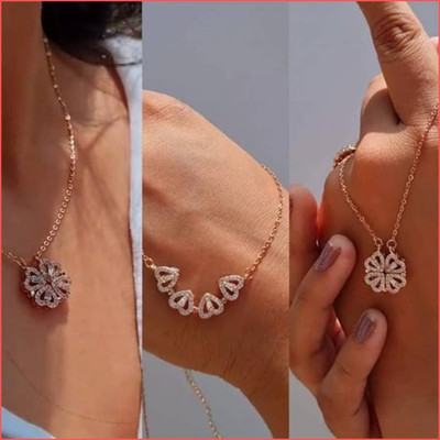 TVI 2-in-1 Magnetic Four Leaf clover Necklace Gold-plated Plated Alloy Necklace