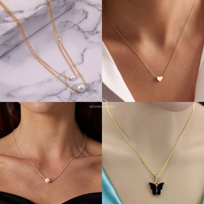 BOGHRA SALES Combo of 4 Pendant Necklace Chain for Women and Girls Pearl, Diamond Gold-plated Plated Brass, Alloy Chain