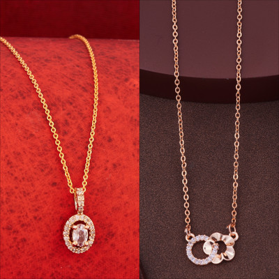 BOGHRA SALES BOGHRA SALES combo of 2 Rose-Gold Plated Necklace Chain for Girls,Women Cubic Zirconia, Diamond Gold-plated, Rhodium Plated Mother of Pearl, Alloy Necklace