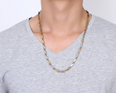 Bruzone Two Tone Latest Style Italian Design Stylish Party Wear Casual Daily Use Simple Gold-plated, Platinum Plated Stainless Steel Chain