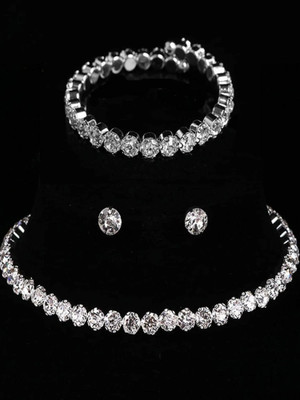 ADF Single Line Big Diamond Necklace for Girls & Women Cubic Zirconia Silver Plated Alloy Choker