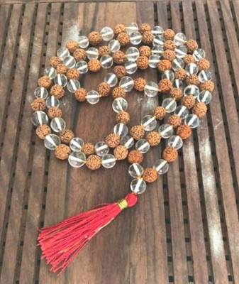 GIACOMO Rudraksha Sphatik Clear Quartz Mala Vaastu spiritual powers For Mens/ Womens Crystal, Quartz Stone, Glass Necklace