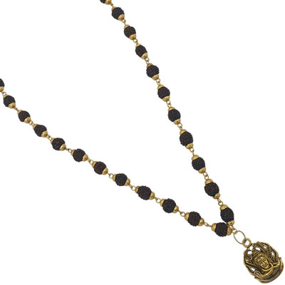 Madhavi Jewellery Bhagwan Mahadev Locket Pendant With 5 Mukhi Rudraksha Mala, Boy's,Girls,Women's Beads Gold-plated Plated Brass, Wood Chain