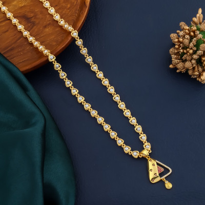 MAHIRA CREATION 1 GRAM GOLD PLATED 24-INCH LONG CHAIN DOUBLE MOPU CHAIN PENDANT FOR WOMEN/GIRLS. Cubic Zirconia Gold-plated Plated Brass Chain Set