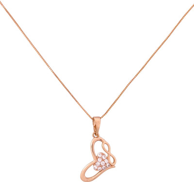 ZIRCON JEWELS Swirl Open Heart Cluster Pendant Necklace For Women & Girls | Gift Box Ready Cubic Zirconia Gold-plated Plated Copper Chain Set