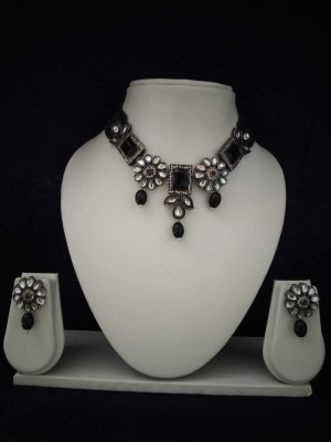 JRNS oxidized jewelry set & earrings BLACK ARTIFICIAL JEWELRY SET Crystal Crystal Necklace Set