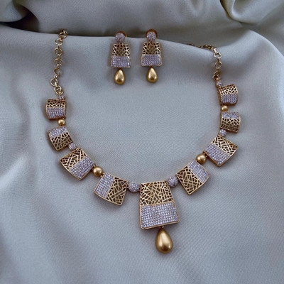 RUJVE JEWELLERY Cubic Zirconia Silver Plated Brass Necklace Set